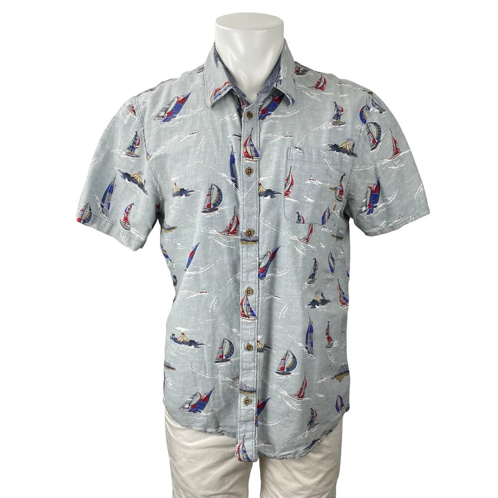 Vans Men's Gray Boat Nautical Pocket Short Sleeve Button Down Shirt Top Size L